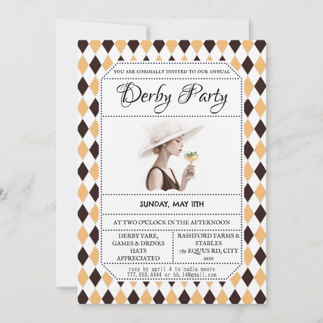 Inbjudan till Kentucky Derby Hattfest Elegant Derb (Framsida)