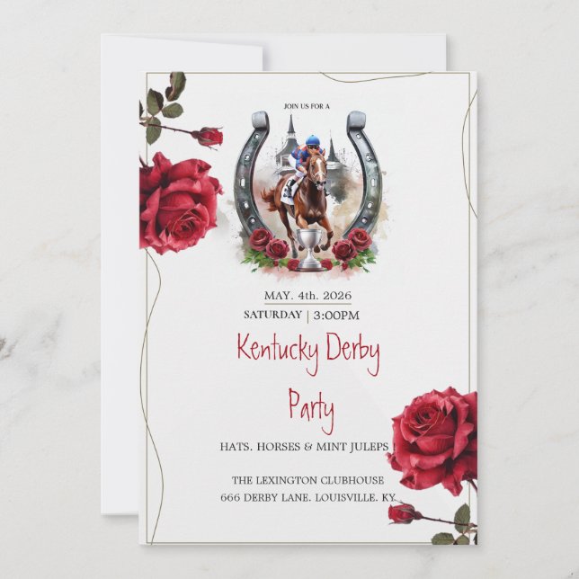 Inbjudan till Kentucky Derbyfest Ros Hästsko Ho (Framsida)
