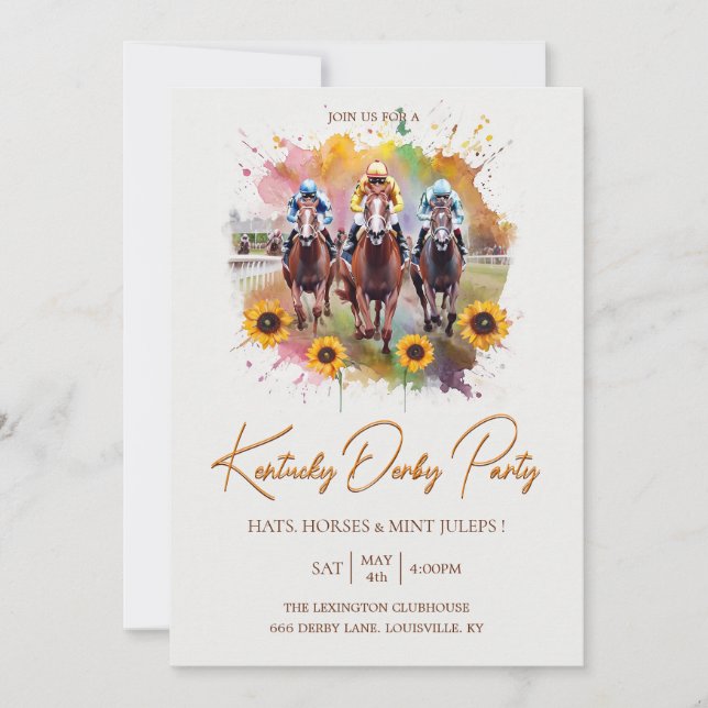 Inbjudan till Kentucky Derbyfest vattenfärg Häst R (Framsida)