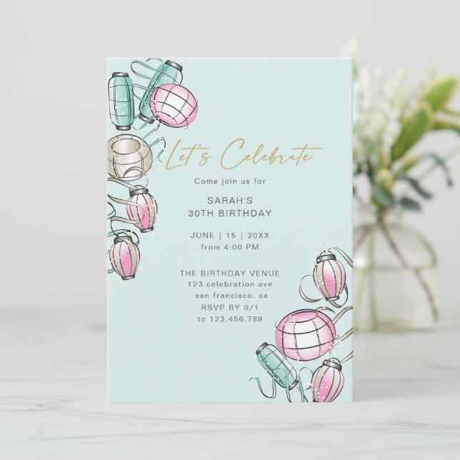 Inbjudan till kinesiska Lantern- och menyflikstema (Stående Fram)