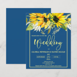 Inbjudan till klassiskt blåsolrosbröllop i budgete