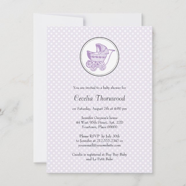 Inbjudan till klassiskt Pram Baby Shower (Framsida)