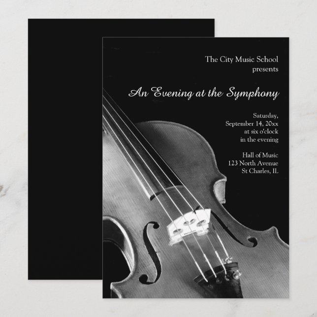 Inbjudan till klassiskt Violin Symphony-skäl (Fram/baksida)