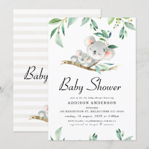 Inbjudan till Koala Bear and Foliage Baby Shower
