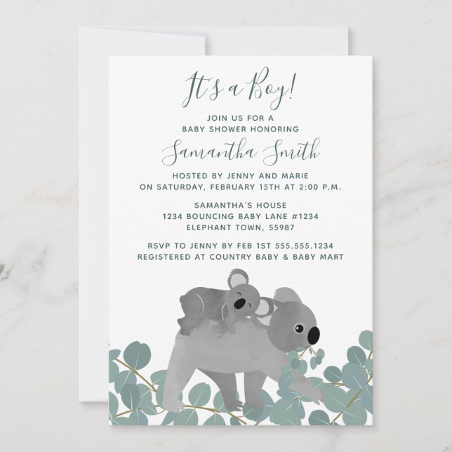 Inbjudan till Koala Bear Baby Shower (Framsida)