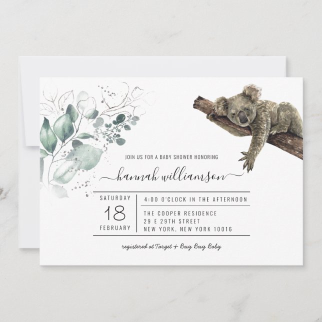 Inbjudan till Koala Jungle Baby Shower (Framsida)
