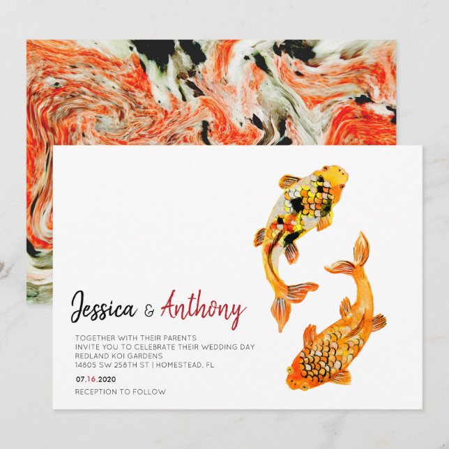 Inbjudan till Koi Fish Wedding (Fram/baksida)