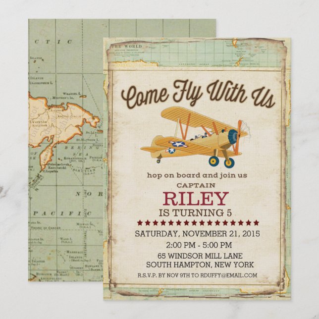 Inbjudan till kom flygresa med flyg under dagtid (Fram/baksida)