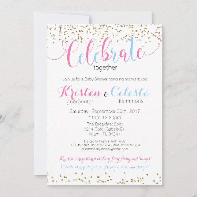 Inbjudan till kombinerad babystölder för pojke och (Framsida)