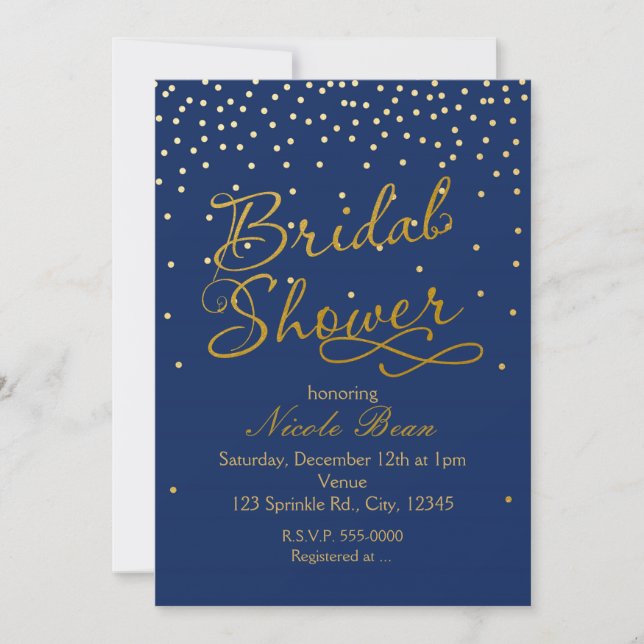 Inbjudan till konfetti möhippa Blue & Gold Foil (Framsida)