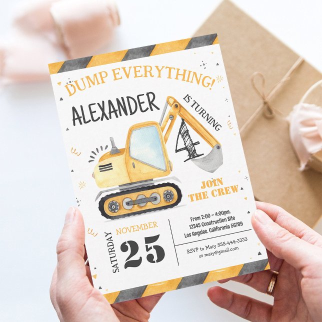 Inbjudan till Konstruktionsdumper Födelsedagsfest (Skapare uppladdad)