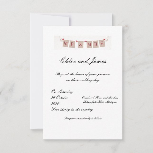 Inbjudan till konstverk och Elegant bröllop (Framsida)