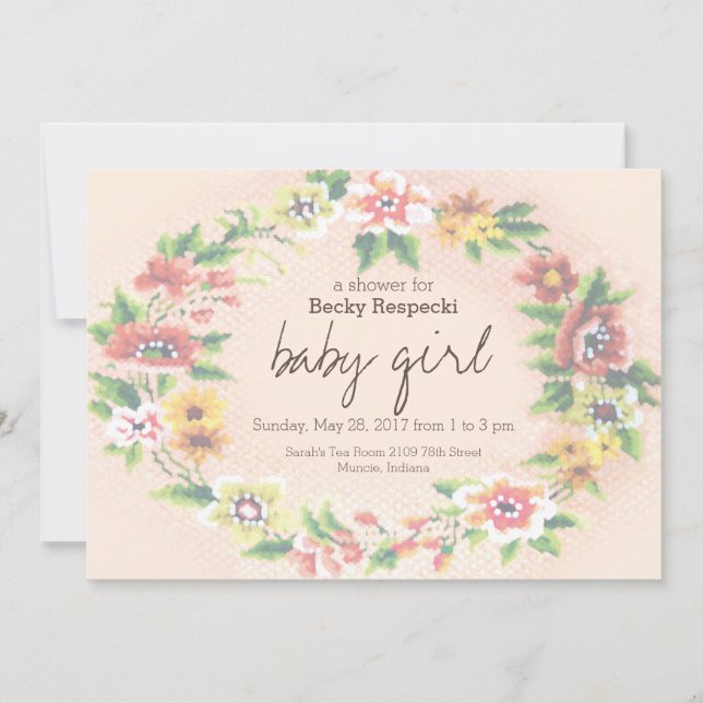 Inbjudan till Kor-stygn för blommigt babykläder (Framsida)