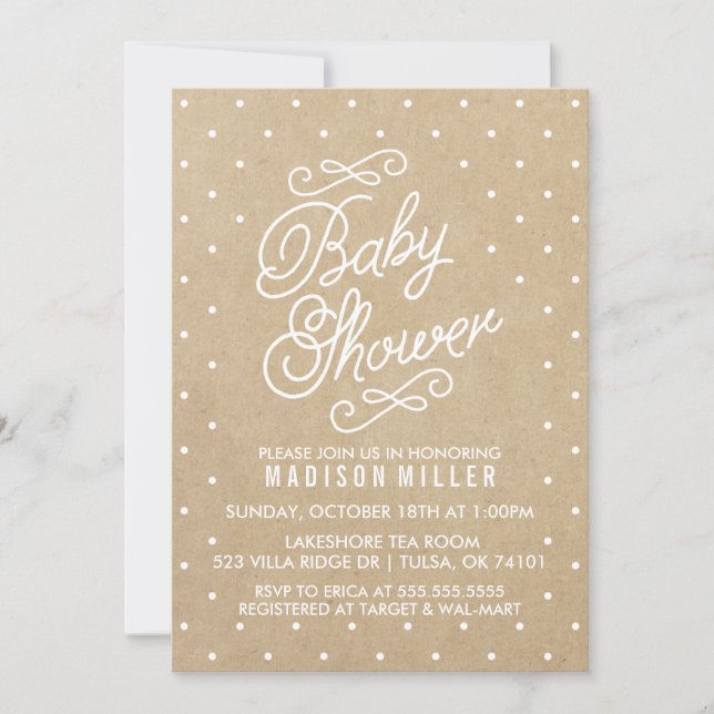Inbjudan till Kraft Papper Polka dots Baby Shower (Framsida)