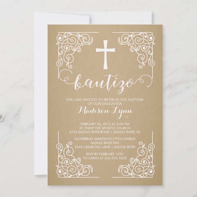 Inbjudan till Kraft Spanska Baptism Christening Ko (Framsida)