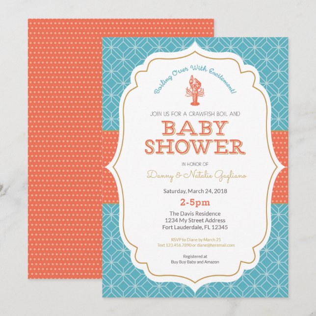 Inbjudan till Kräftor Boil Baby Shower (Fram/baksida)