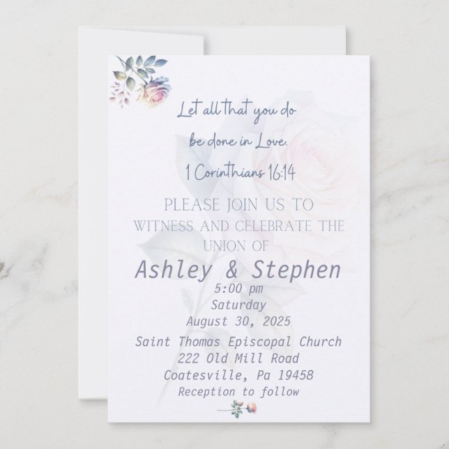 Inbjudan till kristet bröllop i Corinthians ro 1 (Framsida)
