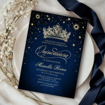 Inbjudan till krona Tiara Navy Guld Quinceañera