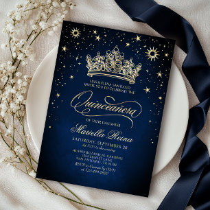 Inbjudan till krona Tiara Navy Guld Quinceañera