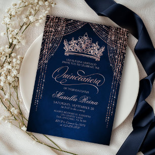 Inbjudan till krona Tiara Navy Ro Guld Quinceañera