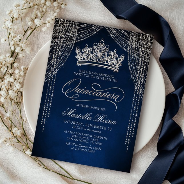 Inbjudan till krona Tiara Navy Silver Quinceañera (Skapare uppladdad)