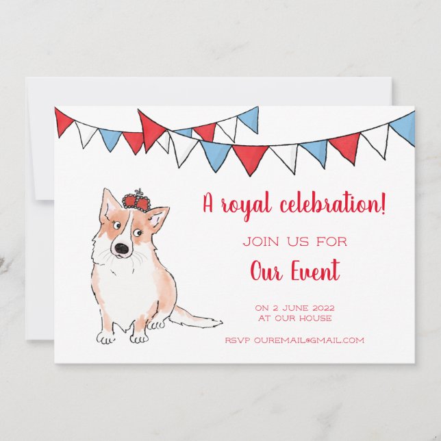Inbjudan till kunglig corgi-fest (Framsida)
