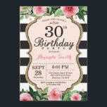 Inbjudan till kvinnor i 30års födelsedag. Blommigt<br><div class="desc">Inbjudan till kvinnor i 30års födelsedag. Svarta och Guld Födelsedagsfest Inbjudan. Guld Glitter. Rosa Vattenfärgsblomma Blommigt blomma. Svarta och vita Rand. Utskriftsformat digitalt.
Om du vill göra ytterligare anpassningar klickar du på knappen Anpassa och användor verktygen som är utformat för att ändra mallen.</div>