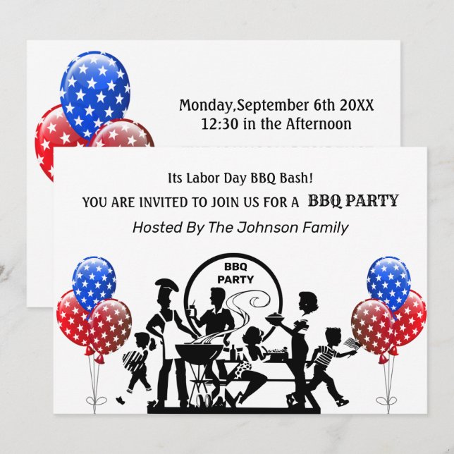 Inbjudan till Labor Day grillfest (Fram/baksida)