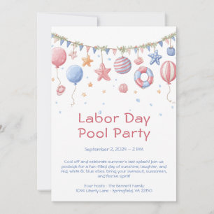 Inbjudan till Labor Day-poolparty i rött, vitt och