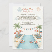 Inbjudan till Labor Day-poolparty i rött, vitt och