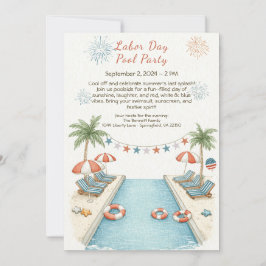 Inbjudan till Labor Day-poolparty i rött, vitt och