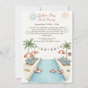 Inbjudan till Labor Day-poolparty i rött, vitt och