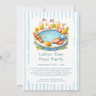 Inbjudan till Labor Day-poolparty - Röd, vit och b