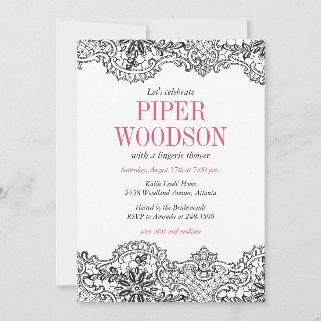 Inbjudan till Lacey Lingerie Shower (Framsida)