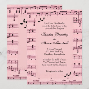 Inbjudan till lakan Music Rosa Wedding