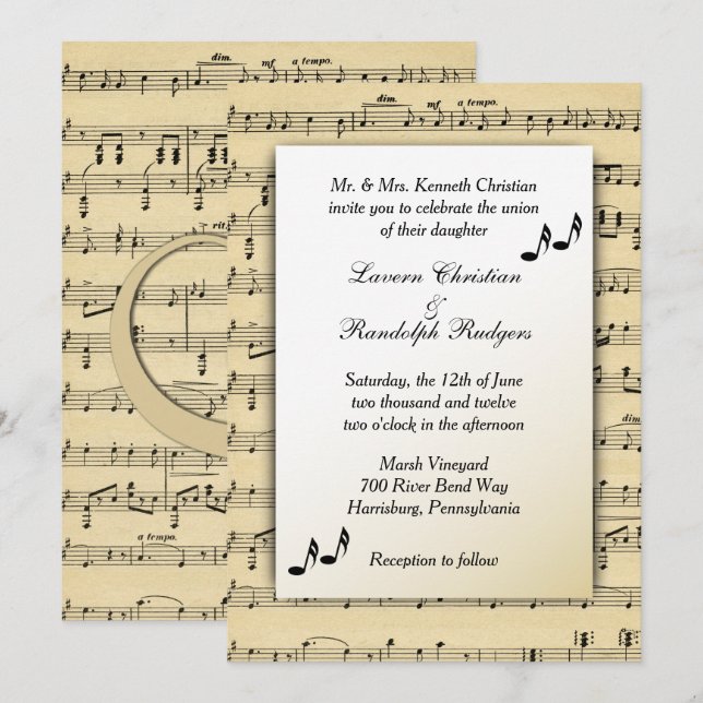 Inbjudan till lakan Music Wedding (Fram/baksida)