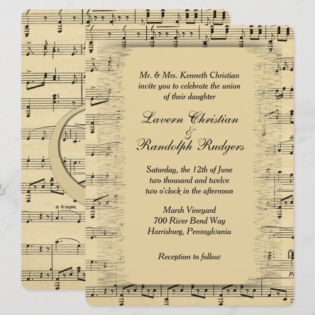 Inbjudan till lakan Music Wedding (Fram/baksida)