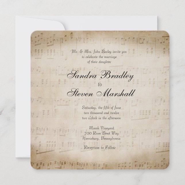 Inbjudan till lakan Music Wedding (Framsida)