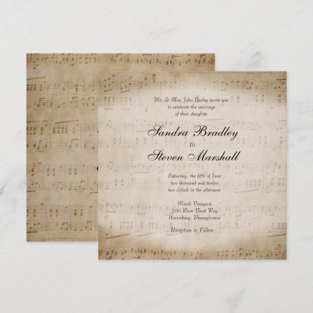 Inbjudan till lakan Music Wedding (Fram/baksida)