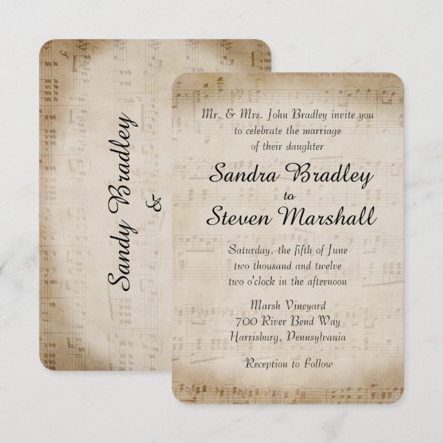 Inbjudan till lakan Music Wedding (Fram/baksida)