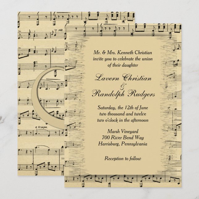 Inbjudan till lakan Music Wedding (Fram/baksida)