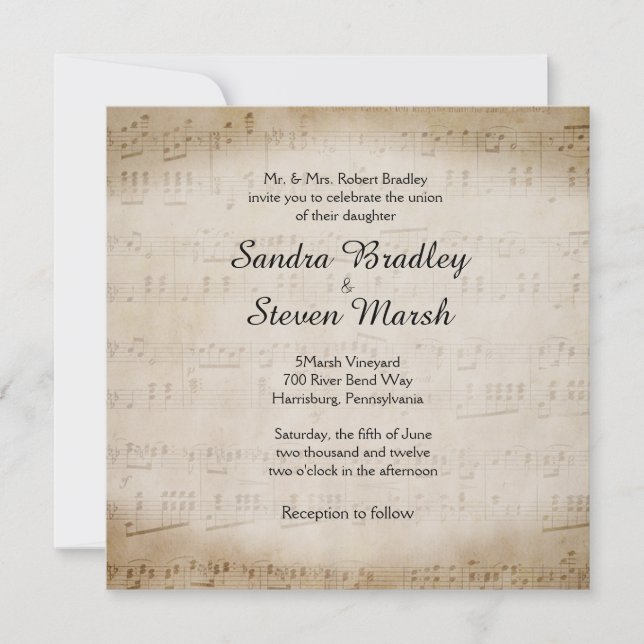 Inbjudan till lakan Music Wedding (Framsida)