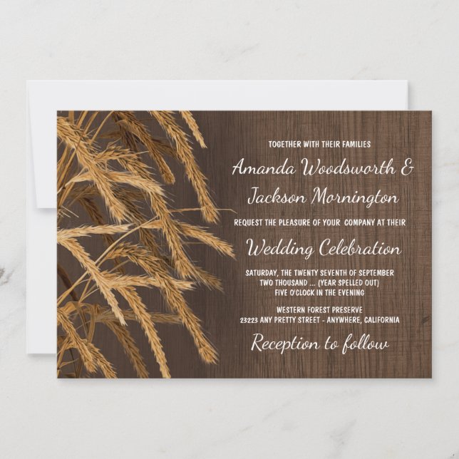 Inbjudan till land Barn Rustic Hay Wheat Wedding (Framsida)