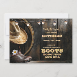 Inbjudan till land Boots Hat & Barn Wood Wedding