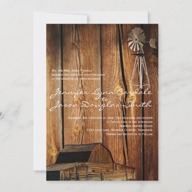 Inbjudan till Land Kvarn Barn Wood Wedding (Framsida)