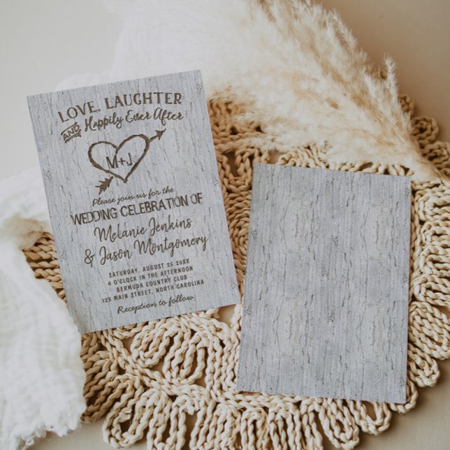 Inbjudan till land Rustic Birch Träd Heart Wedding (Skapare uppladdad)