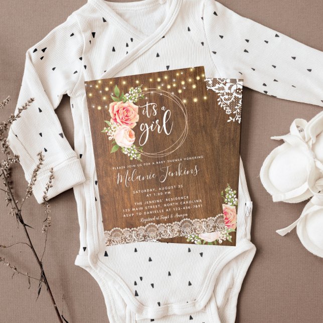 Inbjudan till land Rustic Ro Girl Baby Shower (Skapare uppladdad)