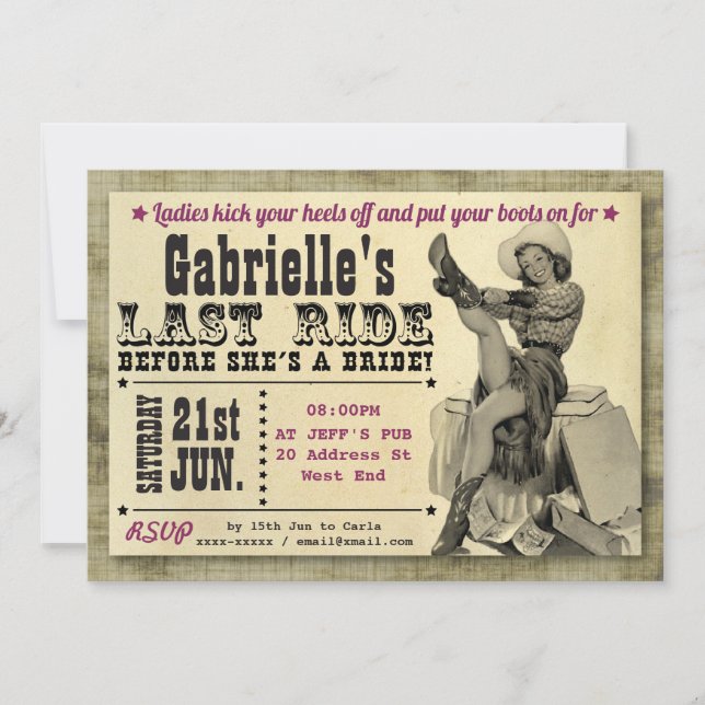 Inbjudan till land Stil Hen-partiet (Framsida)