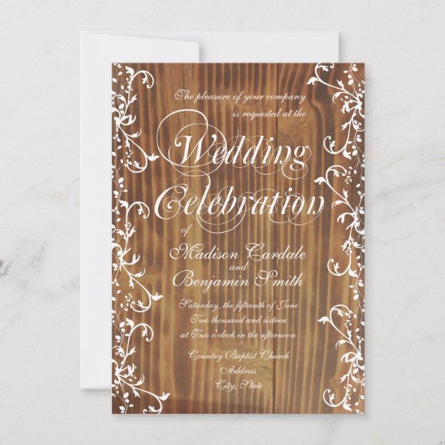 Inbjudan till Land Swirl Rustic Wood Wedding (Framsida)