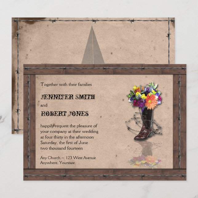 Inbjudan till Land Western barbed Wire Wedding v2 (Fram/baksida)